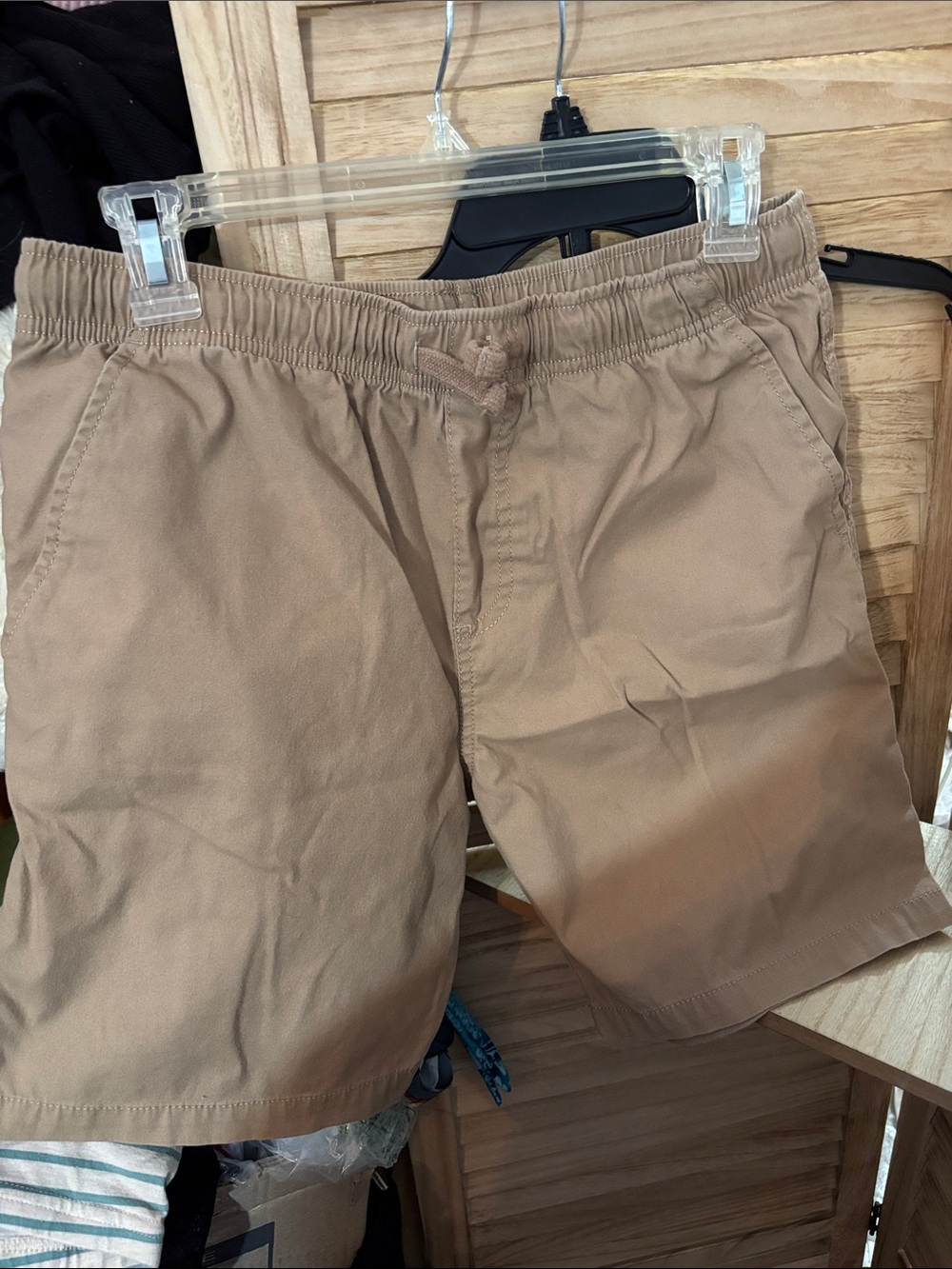 wonder nation boys Drawstring Flat Front Shorts - Tan Large Husky